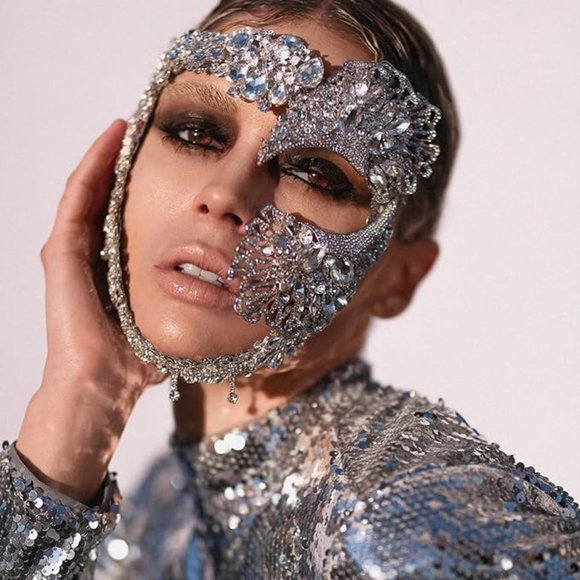 NWT Sparkling Swarovski Bling Crystal Rhinestone Mask Halloween Costume … - Picture 2 of 7
